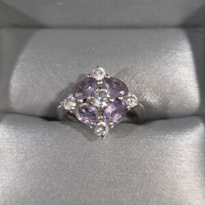 Genuine Vintage "NF 925 Thailand" Sterling Silver Ring With Natural Amethyst
